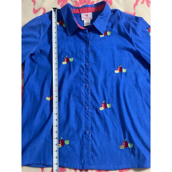 Vtg. Quacker Factory 100% cotton blue with apple embroidery casual SZ XL - Picture 8 of 8